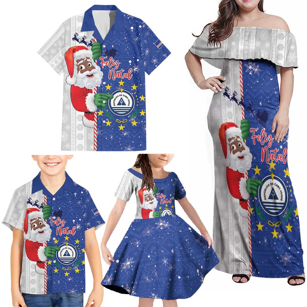Cape Verde Christmas Family Matching Off Shoulder Maxi Dress and Hawaiian Shirt Black Santa Felix Natal - Wonder Print Shop