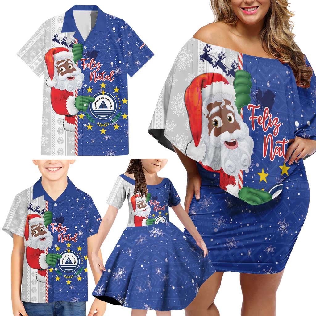 Cape Verde Christmas Family Matching Off Shoulder Short Dress and Hawaiian Shirt Black Santa Felix Natal - Wonder Print Shop