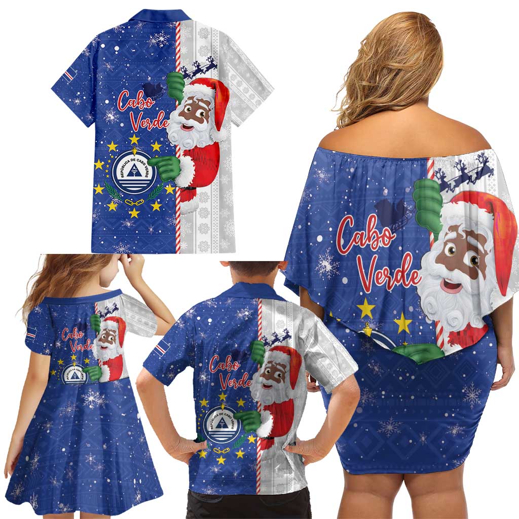 Cape Verde Christmas Family Matching Off Shoulder Short Dress and Hawaiian Shirt Black Santa Felix Natal - Wonder Print Shop