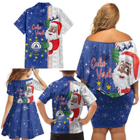 Cape Verde Christmas Family Matching Off Shoulder Short Dress and Hawaiian Shirt Black Santa Felix Natal - Wonder Print Shop