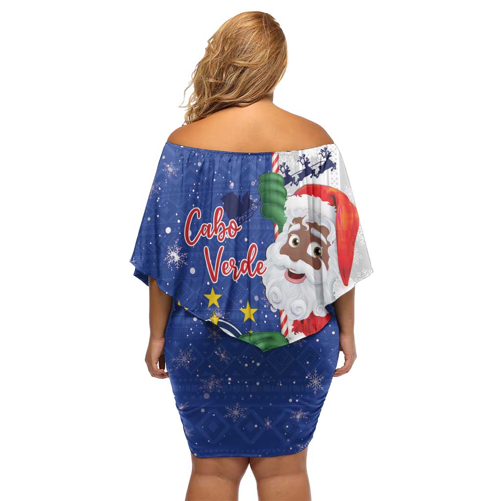 Cape Verde Christmas Family Matching Off Shoulder Short Dress and Hawaiian Shirt Black Santa Felix Natal - Wonder Print Shop