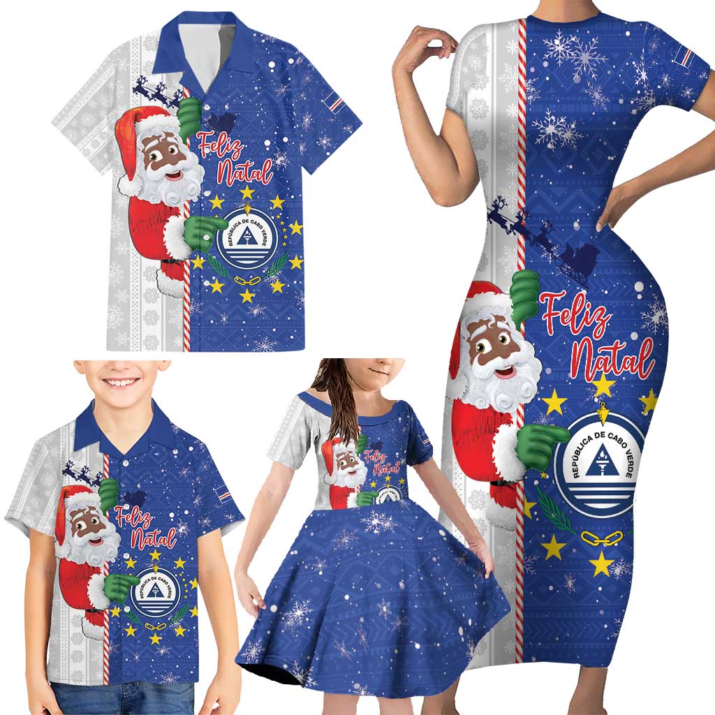 Cape Verde Christmas Family Matching Short Sleeve Bodycon Dress and Hawaiian Shirt Black Santa Felix Natal - Wonder Print Shop