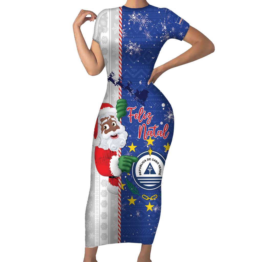 Cape Verde Christmas Family Matching Short Sleeve Bodycon Dress and Hawaiian Shirt Black Santa Felix Natal - Wonder Print Shop