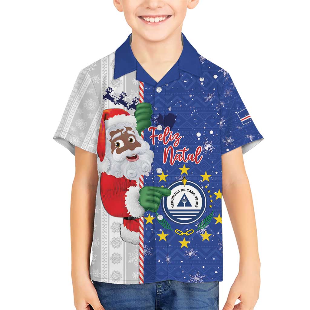 Cape Verde Christmas Family Matching Short Sleeve Bodycon Dress and Hawaiian Shirt Black Santa Felix Natal - Wonder Print Shop