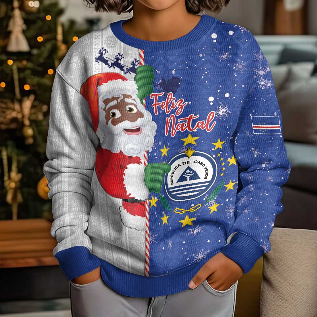 Cape Verde Christmas Kid Ugly Christmas Sweater Black Santa Felix Natal - Wonder Print Shop