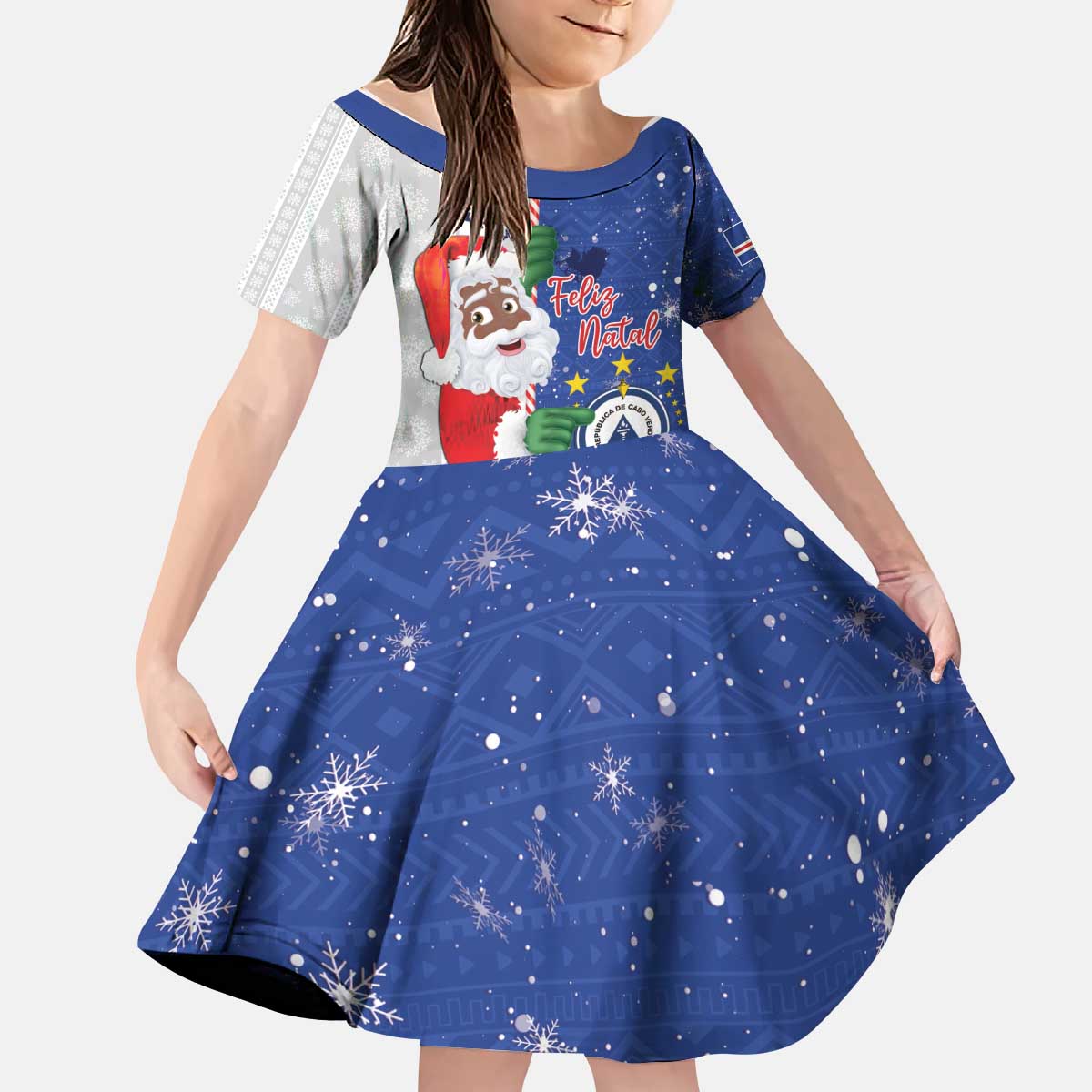 Cape Verde Christmas Kid Short Sleeve Dress Black Santa Felix Natal - Wonder Print Shop