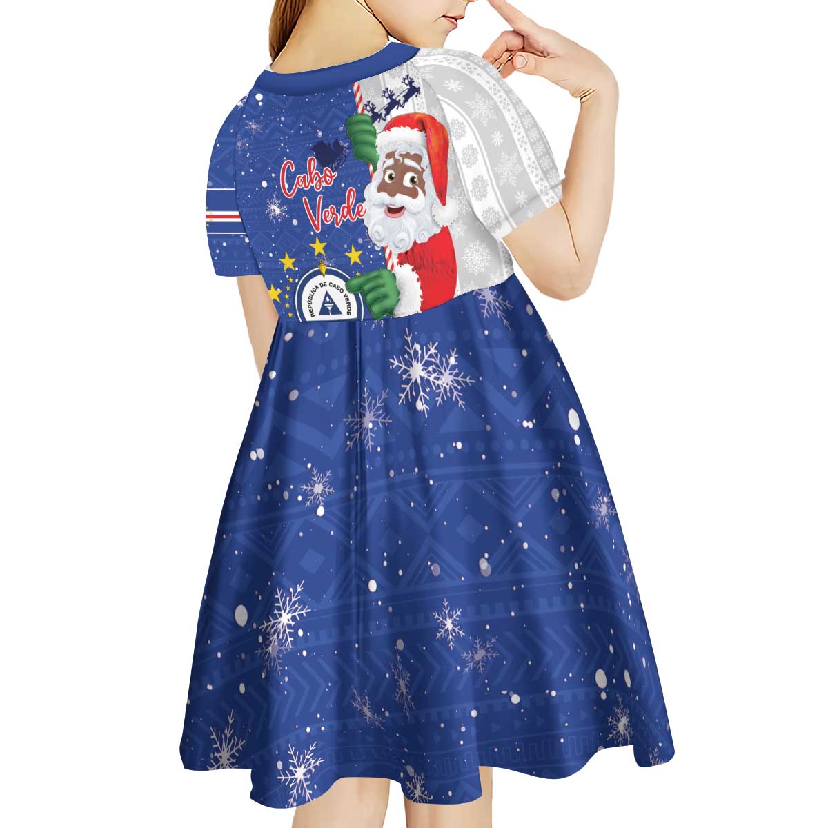 Cape Verde Christmas Kid Short Sleeve Dress Black Santa Felix Natal - Wonder Print Shop
