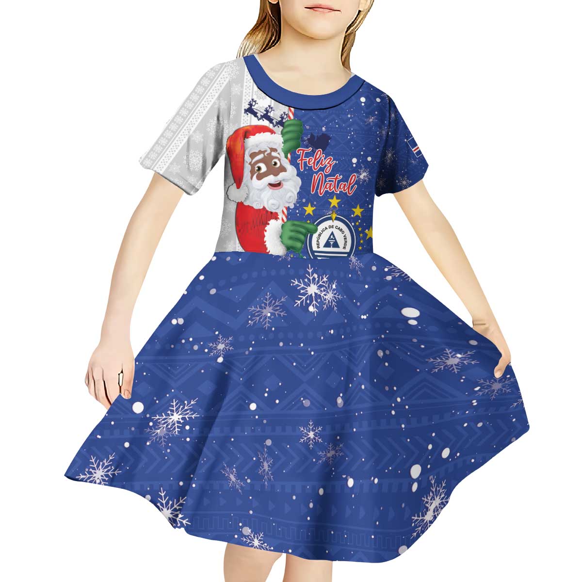 Cape Verde Christmas Kid Short Sleeve Dress Black Santa Felix Natal - Wonder Print Shop
