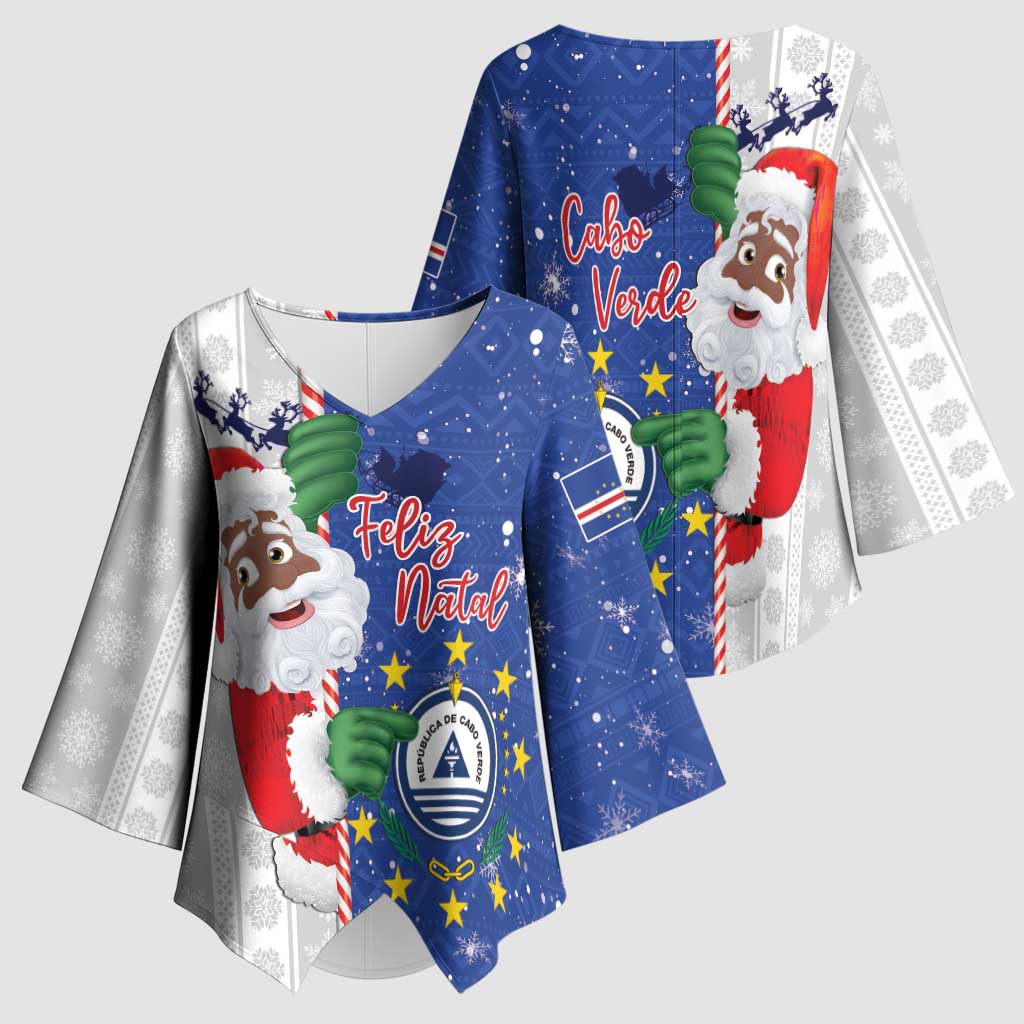 Cape Verde Christmas Kimono Sleeve Blouse Black Santa Felix Natal - Wonder Print Shop