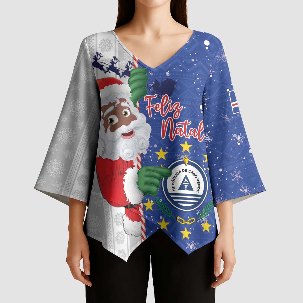 Cape Verde Christmas Kimono Sleeve Blouse Black Santa Felix Natal - Wonder Print Shop