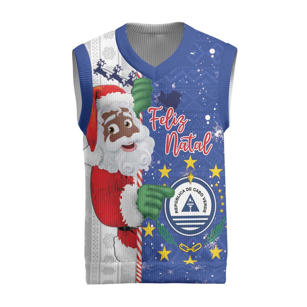 Cape Verde Christmas Knitted V-Neck Vest Black Santa Felix Natal - Wonder Print Shop