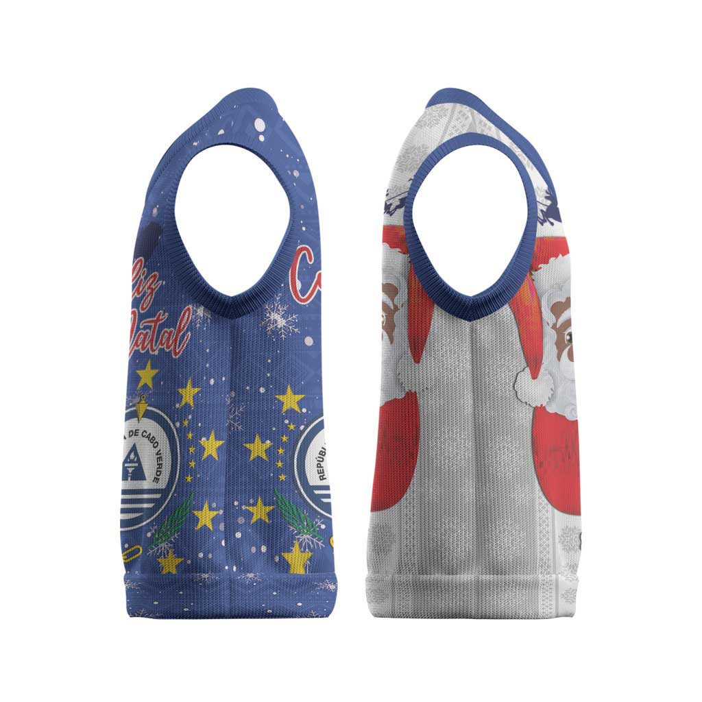 Cape Verde Christmas Knitted V-Neck Vest Black Santa Felix Natal - Wonder Print Shop