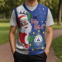 Cape Verde Christmas Knitted V-Neck Vest Black Santa Felix Natal - Wonder Print Shop