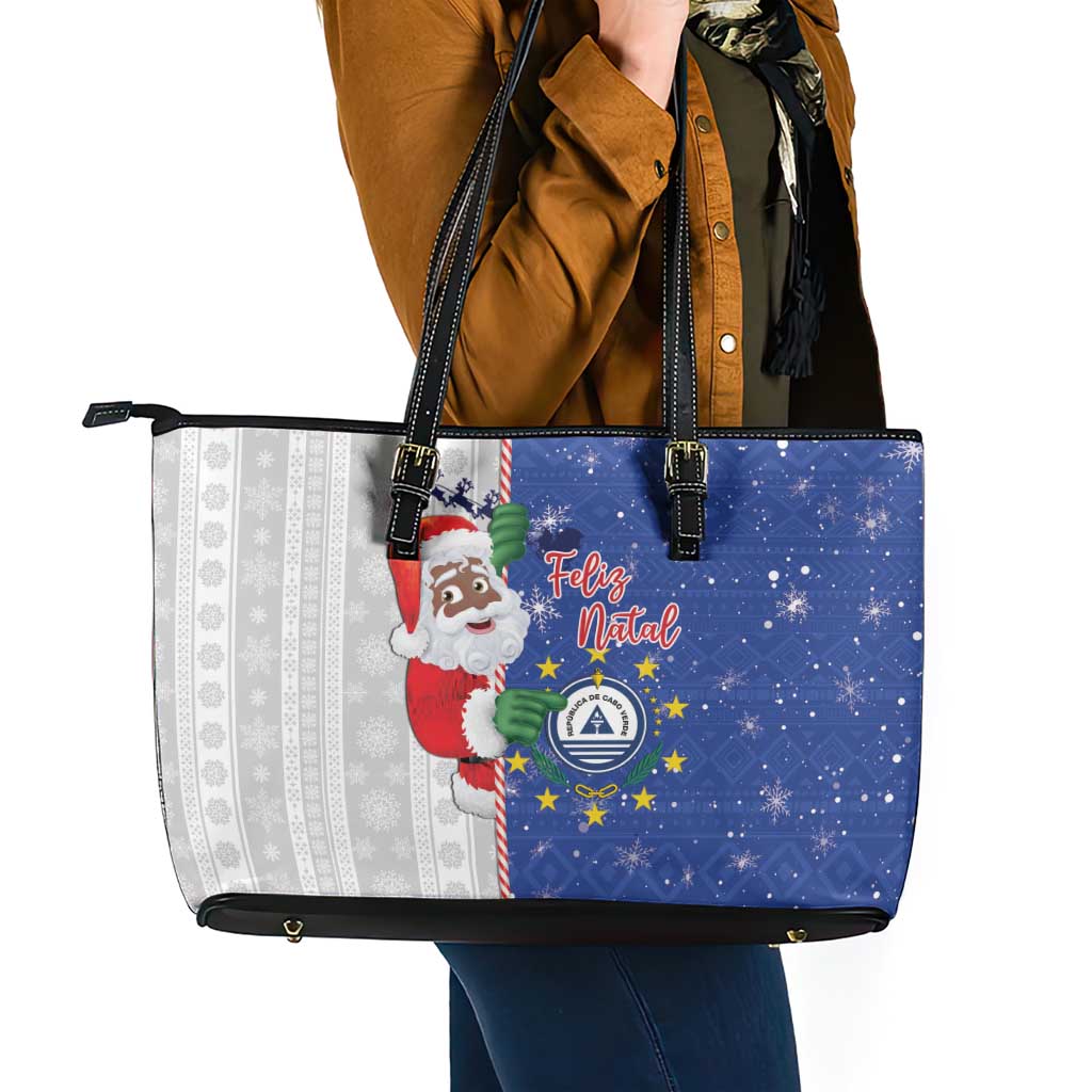 Cape Verde Christmas Leather Tote Bag Black Santa Felix Natal - Wonder Print Shop