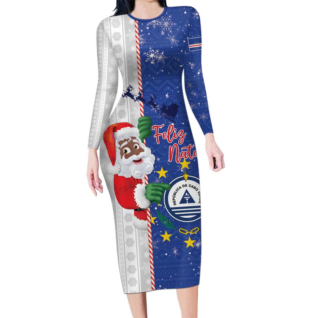 Cape Verde Christmas Long Sleeve Bodycon Dress Black Santa Felix Natal - Wonder Print Shop