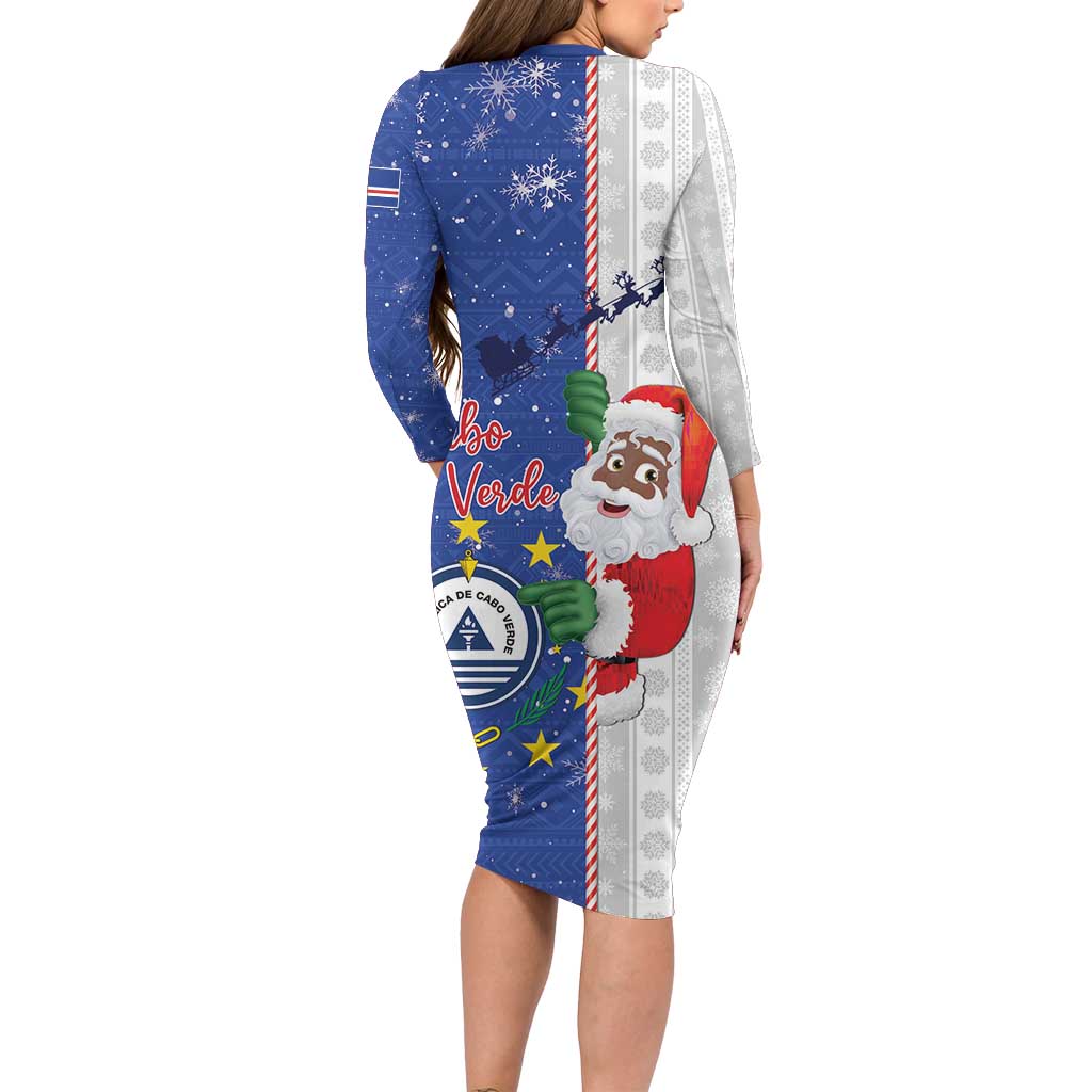 Cape Verde Christmas Long Sleeve Bodycon Dress Black Santa Felix Natal - Wonder Print Shop