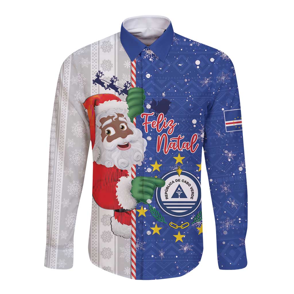 Cape Verde Christmas Long Sleeve Button Shirt Black Santa Felix Natal - Wonder Print Shop