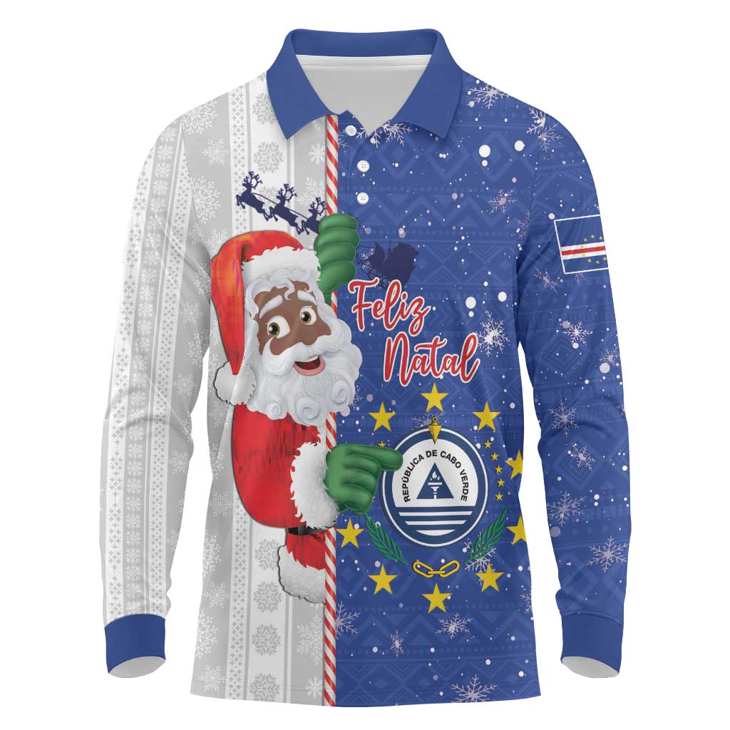Cape Verde Christmas Long Sleeve Polo Shirt Black Santa Felix Natal - Wonder Print Shop
