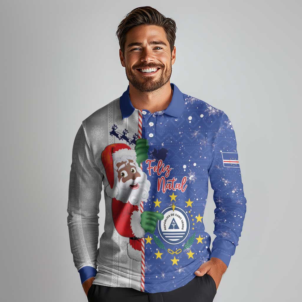 Cape Verde Christmas Long Sleeve Polo Shirt Black Santa Felix Natal - Wonder Print Shop