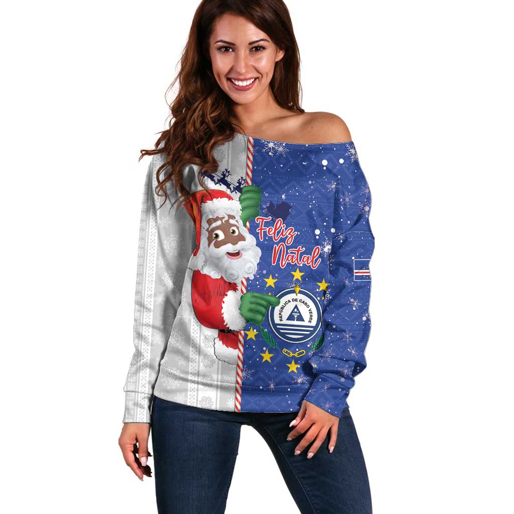 Cape Verde Christmas Off Shoulder Sweater Black Santa Felix Natal - Wonder Print Shop
