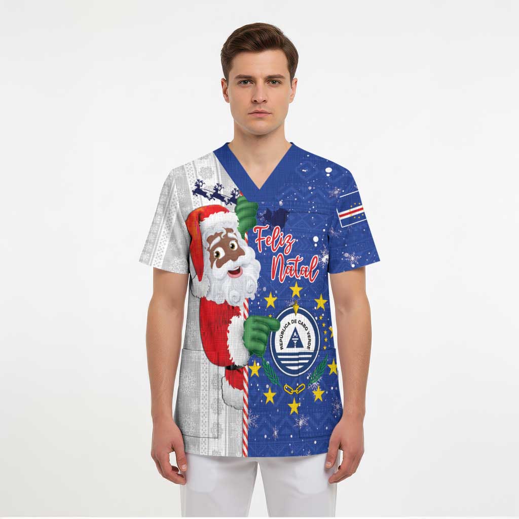 Cape Verde Christmas Scrub Top Black Santa Felix Natal - Wonder Print Shop