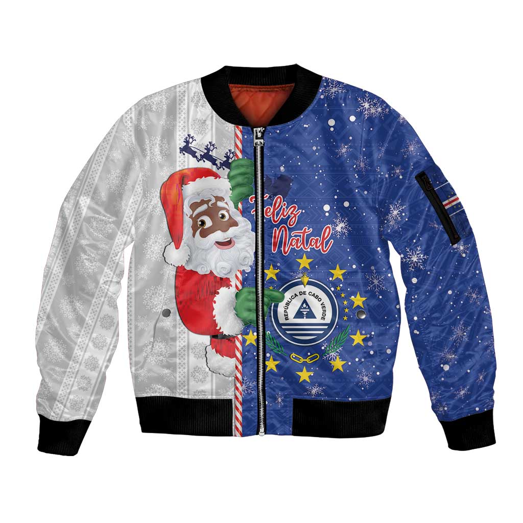 Cape Verde Christmas Sleeve Zip Bomber Jacket Black Santa Felix Natal - Wonder Print Shop