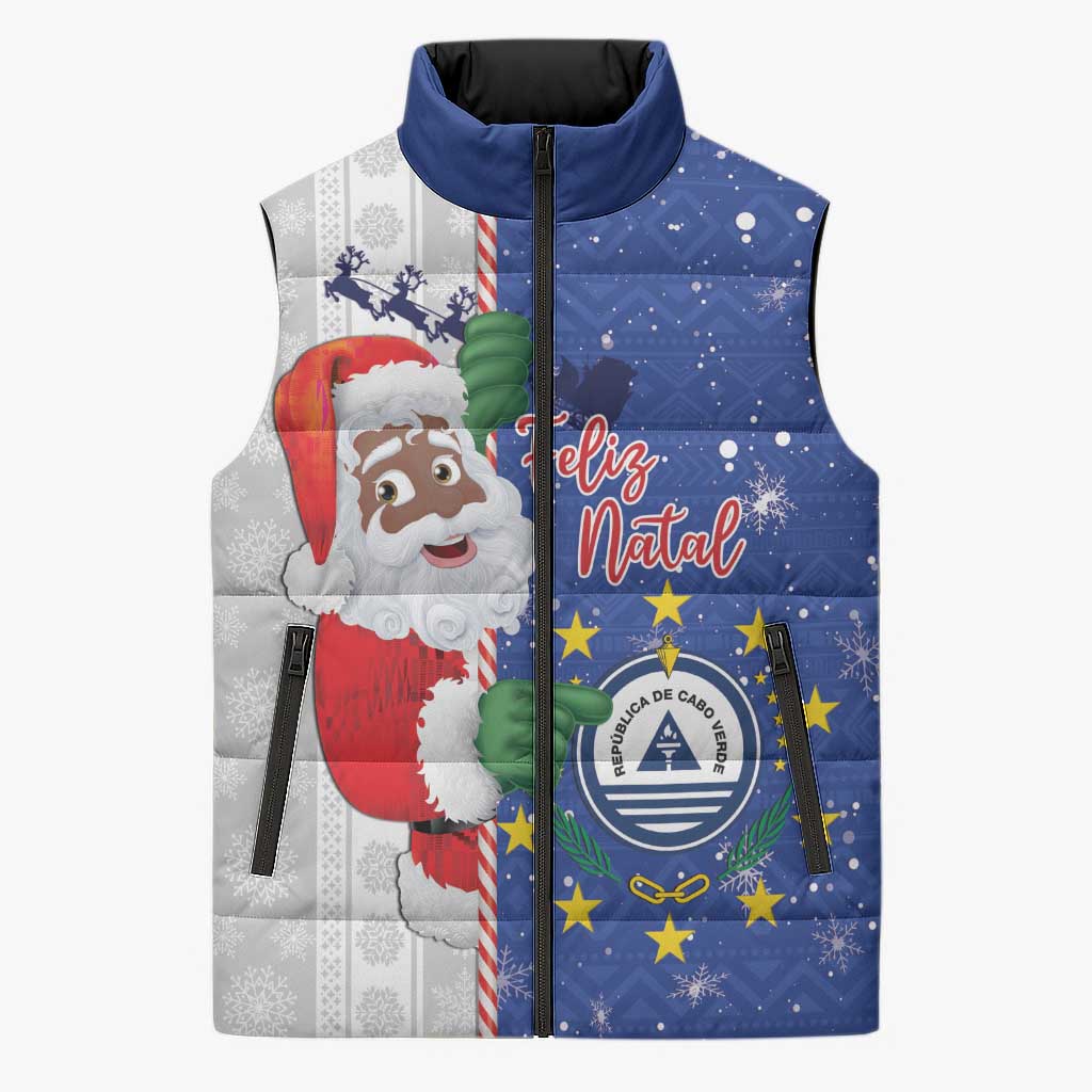 Cape Verde Christmas Sleeveless Puffer Jacket Black Santa Felix Natal - Wonder Print Shop