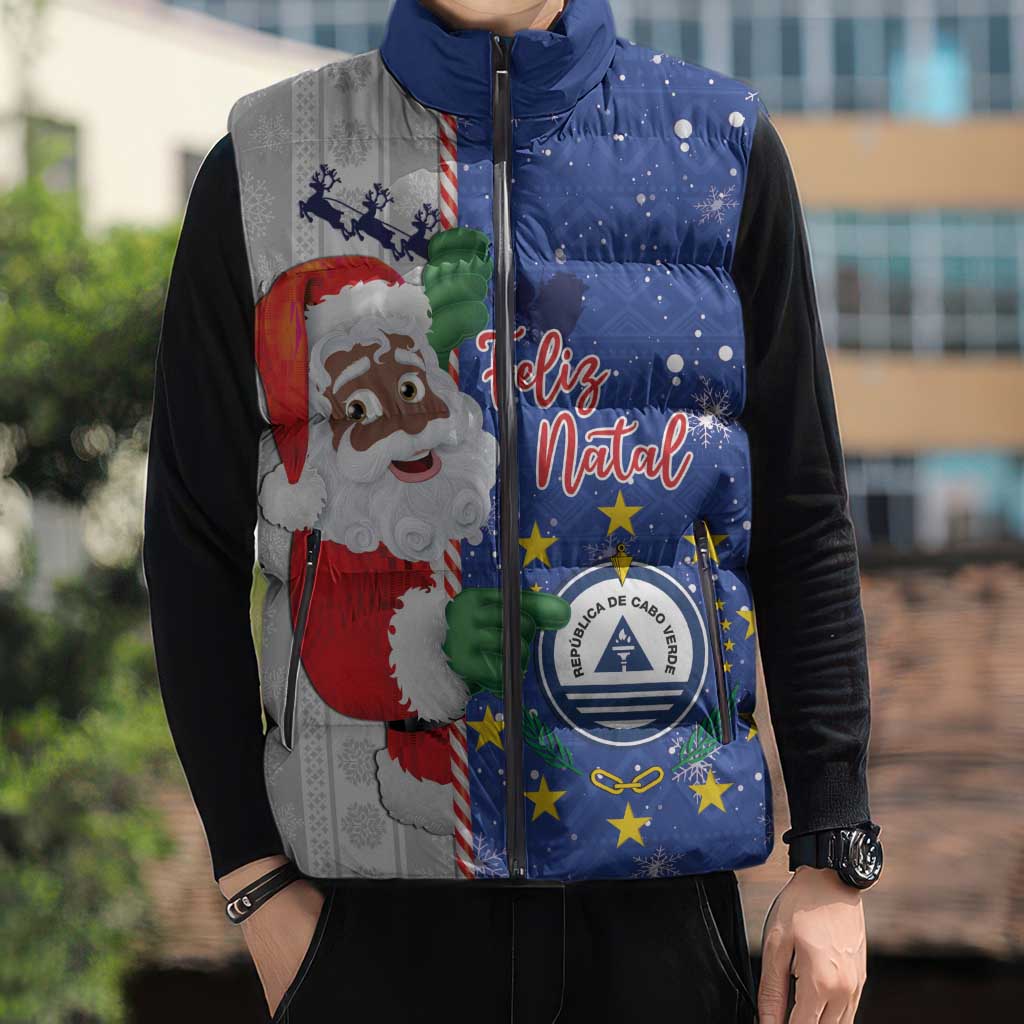Cape Verde Christmas Sleeveless Puffer Jacket Black Santa Felix Natal - Wonder Print Shop