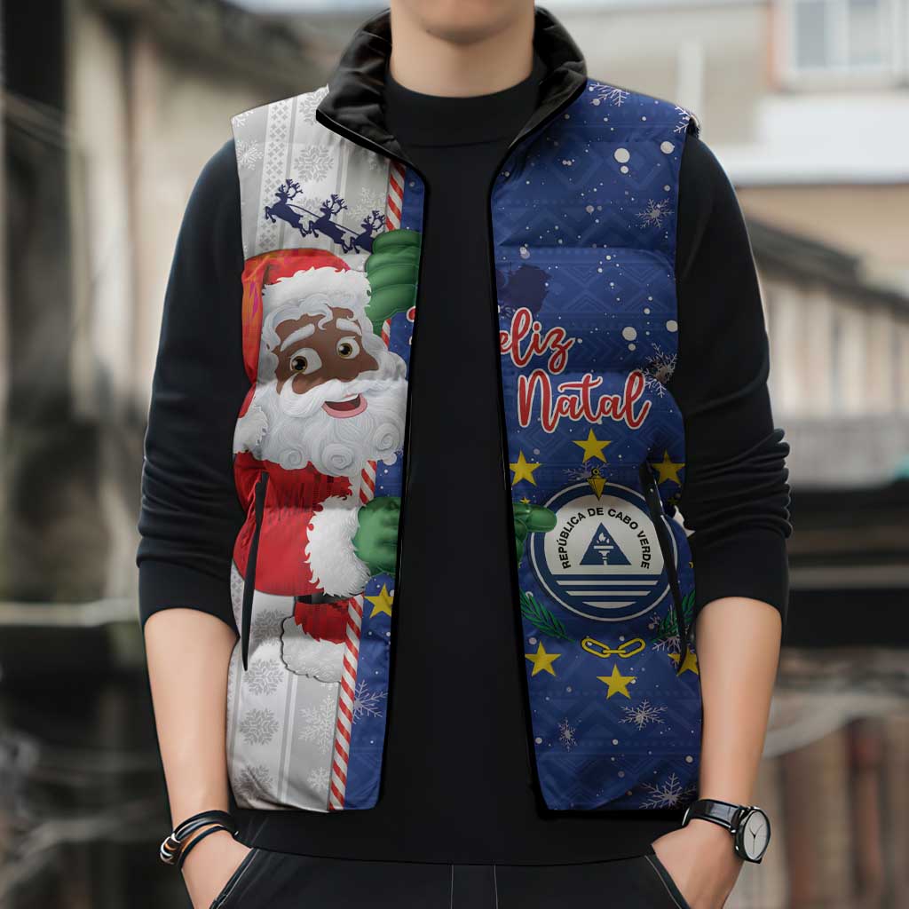 Cape Verde Christmas Sleeveless Puffer Jacket Black Santa Felix Natal - Wonder Print Shop