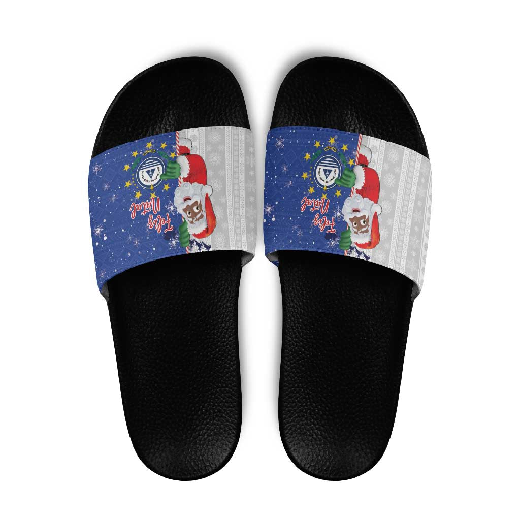 Cape Verde Christmas Slide Sandals Black Santa Felix Natal - Wonder Print Shop