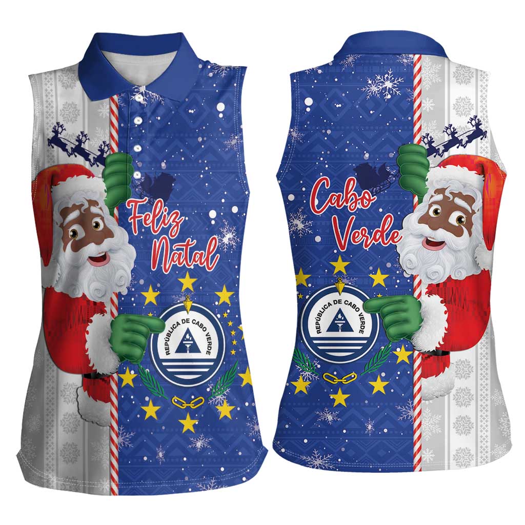 Cape Verde Christmas Women Sleeveless Polo Shirt Black Santa Felix Natal - Wonder Print Shop