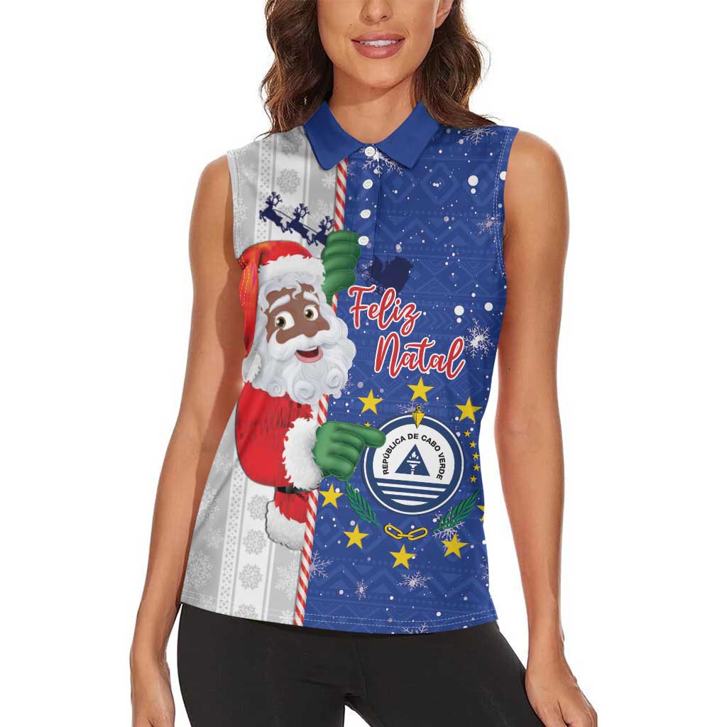 Cape Verde Christmas Women Sleeveless Polo Shirt Black Santa Felix Natal - Wonder Print Shop