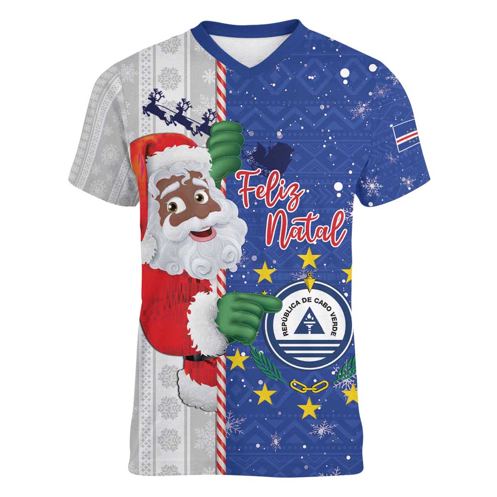 Cape Verde Christmas Women V-Neck T-Shirt Black Santa Felix Natal - Wonder Print Shop