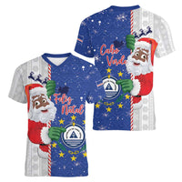 Cape Verde Christmas Women V-Neck T-Shirt Black Santa Felix Natal - Wonder Print Shop