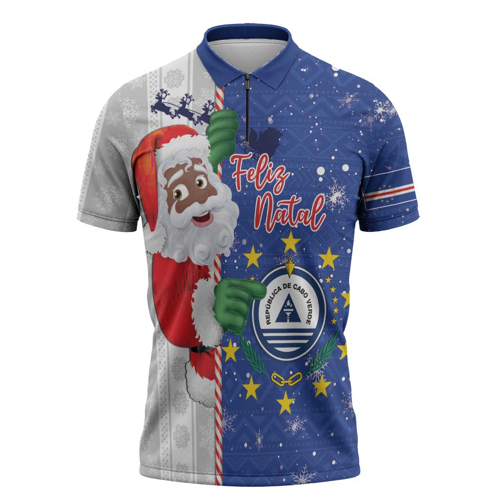 Cape Verde Christmas Zipper Polo Shirt Black Santa Felix Natal - Wonder Print Shop
