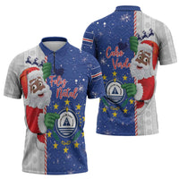Cape Verde Christmas Zipper Polo Shirt Black Santa Felix Natal - Wonder Print Shop
