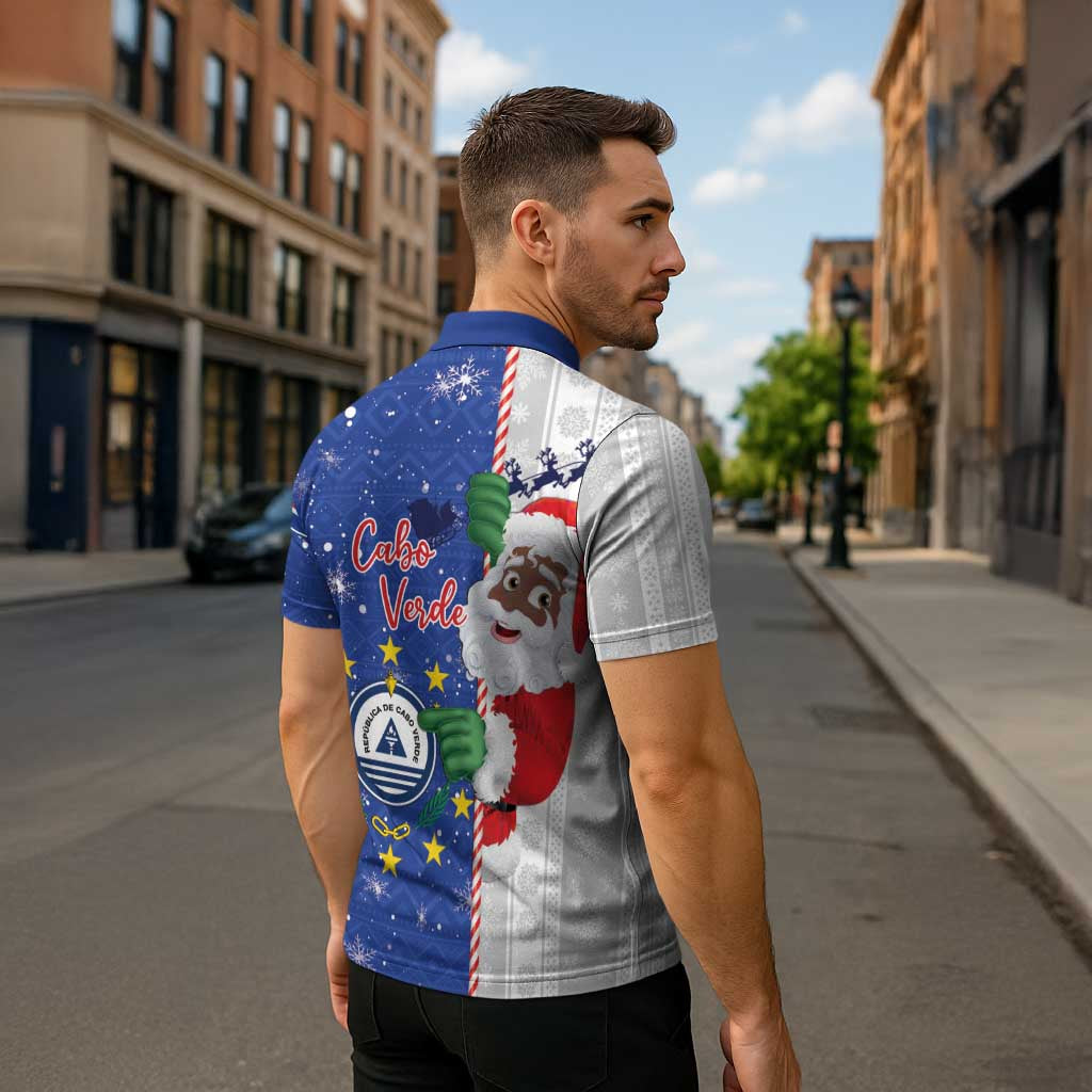 Cape Verde Christmas Zipper Polo Shirt Black Santa Felix Natal - Wonder Print Shop
