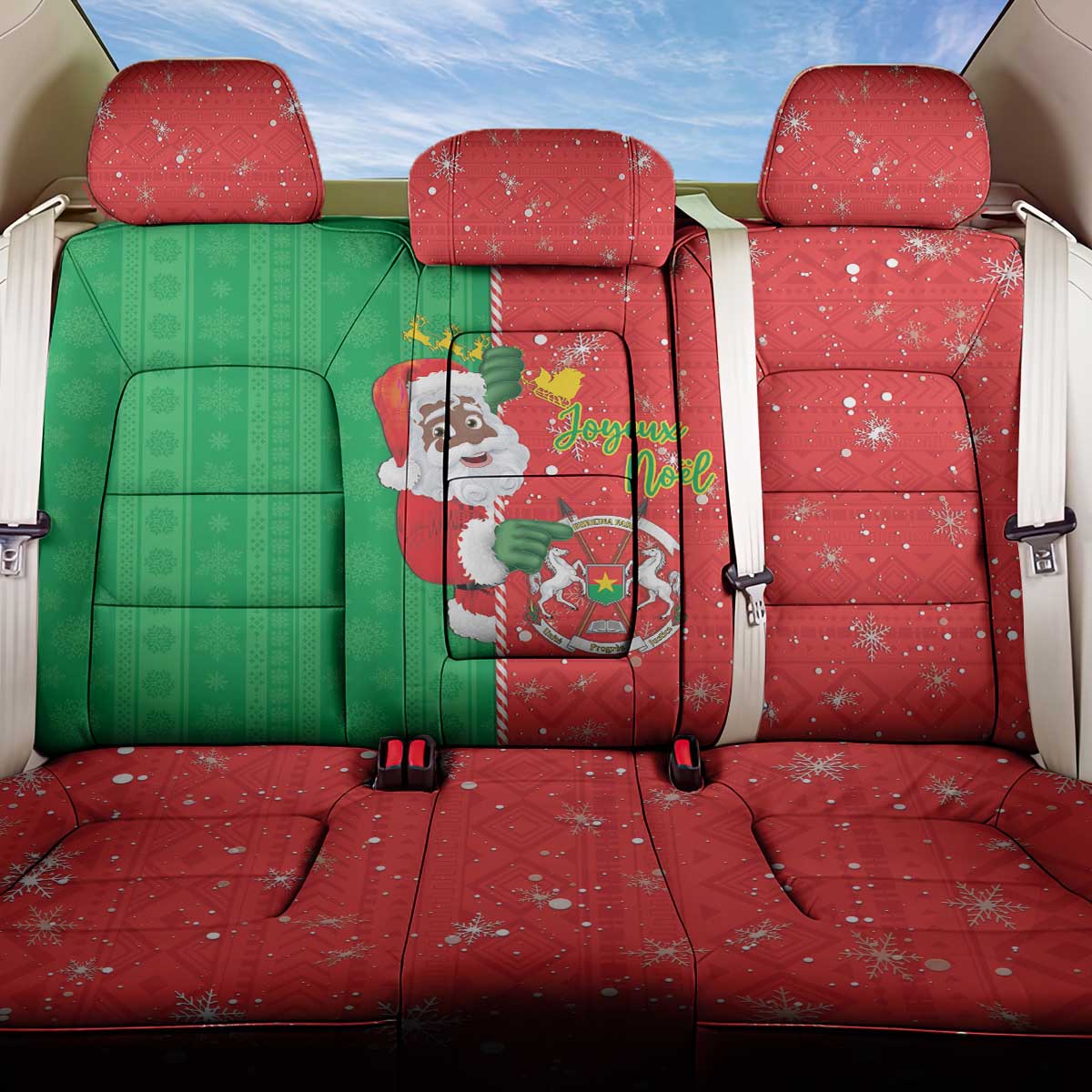 Burkina Faso Christmas Back Car Seat Cover Black Santa Joyeux Noel - Wonder Print Shop