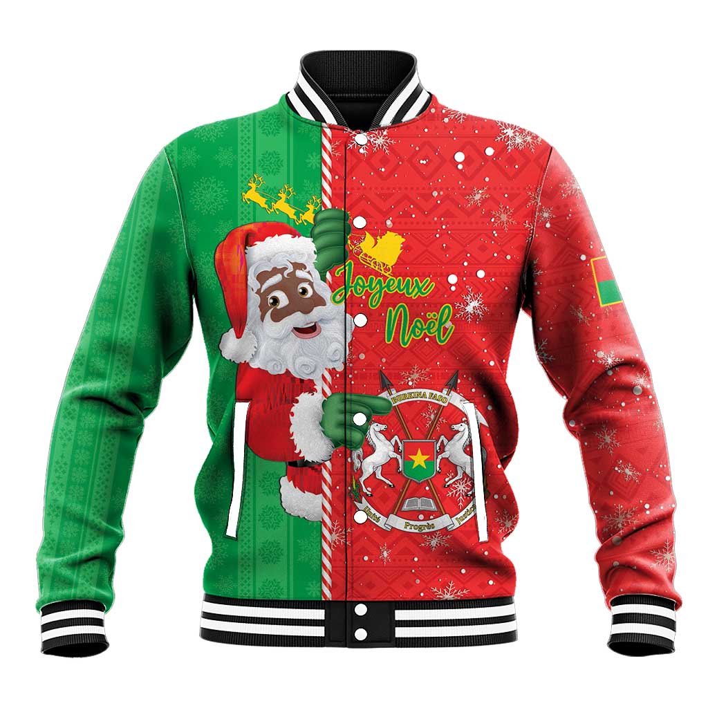 Burkina Faso Christmas Baseball Jacket Black Santa Joyeux Noel - Wonder Print Shop