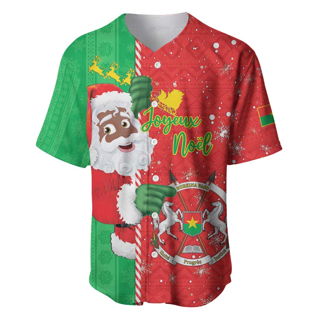 Burkina Faso Christmas Baseball Jersey Black Santa Joyeux Noel - Wonder Print Shop