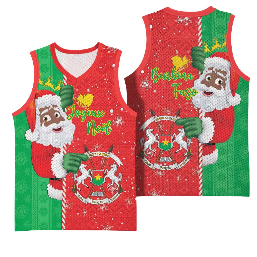 Burkina Faso Christmas Basketball Jersey Black Santa Joyeux Noel - Wonder Print Shop