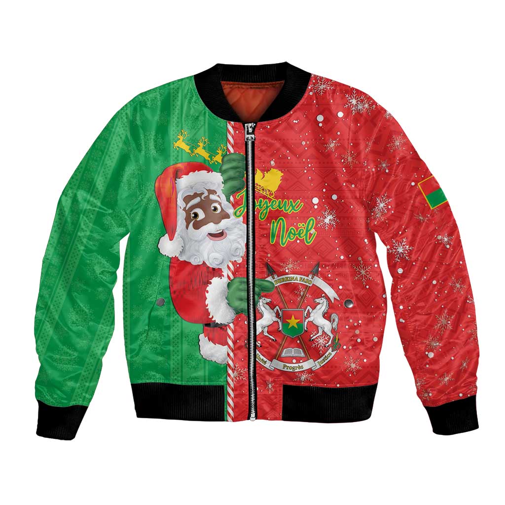 Burkina Faso Christmas Bomber Jacket Black Santa Joyeux Noel - Wonder Print Shop