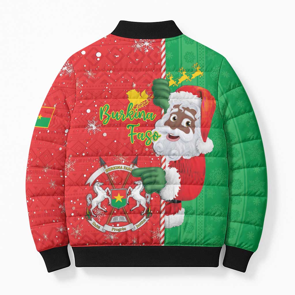 Burkina Faso Christmas Bomber Puffer Jacket Black Santa Joyeux Noel - Wonder Print Shop