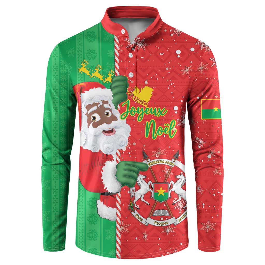 Burkina Faso Christmas Button Sweatshirt Black Santa Joyeux Noel - Wonder Print Shop