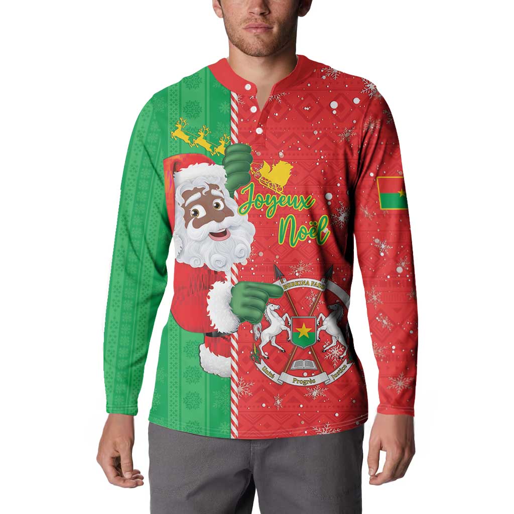 Burkina Faso Christmas Button Sweatshirt Black Santa Joyeux Noel - Wonder Print Shop