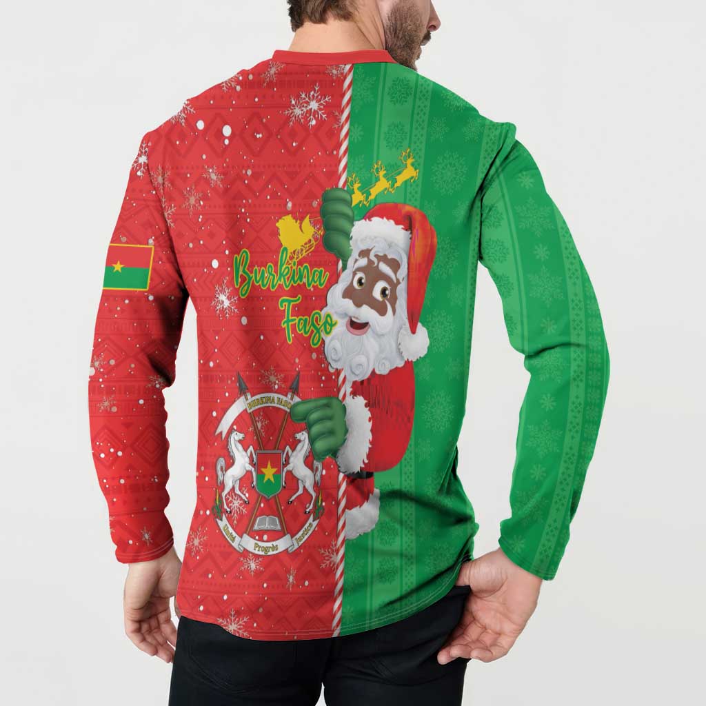 Burkina Faso Christmas Button Sweatshirt Black Santa Joyeux Noel - Wonder Print Shop