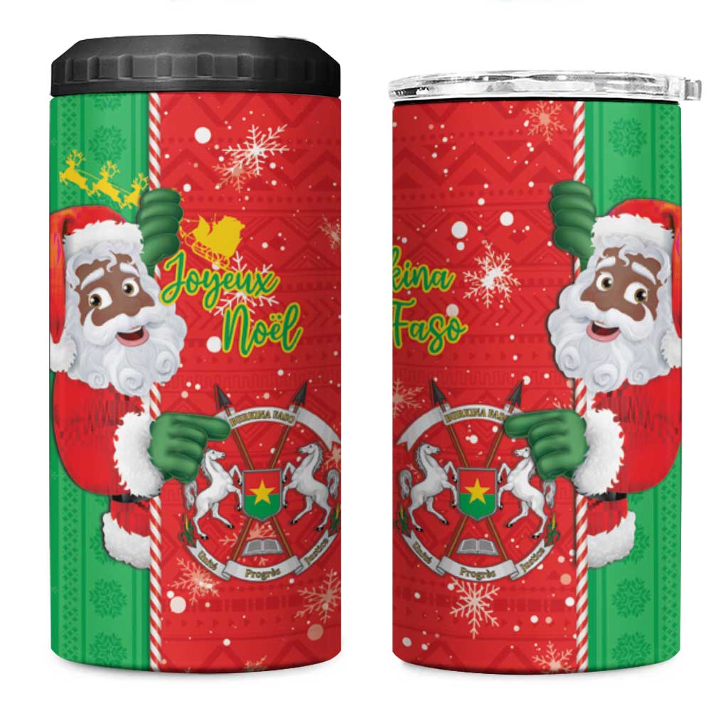 Burkina Faso Christmas 4 in 1 Can Cooler Tumbler Black Santa Joyeux Noel - Wonder Print Shop