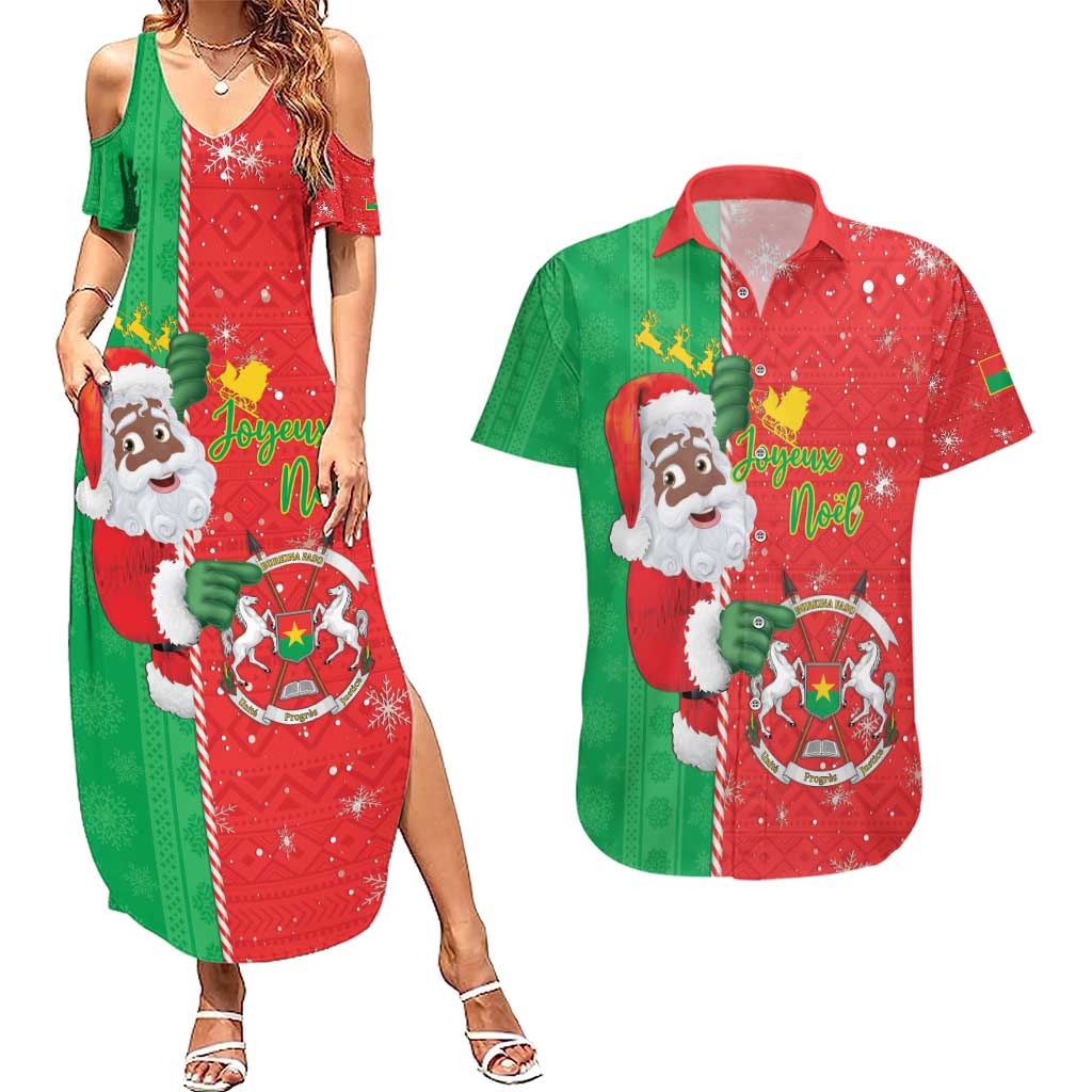 Burkina Faso Christmas Couples Matching Summer Maxi Dress and Hawaiian Shirt Black Santa Joyeux Noel - Wonder Print Shop
