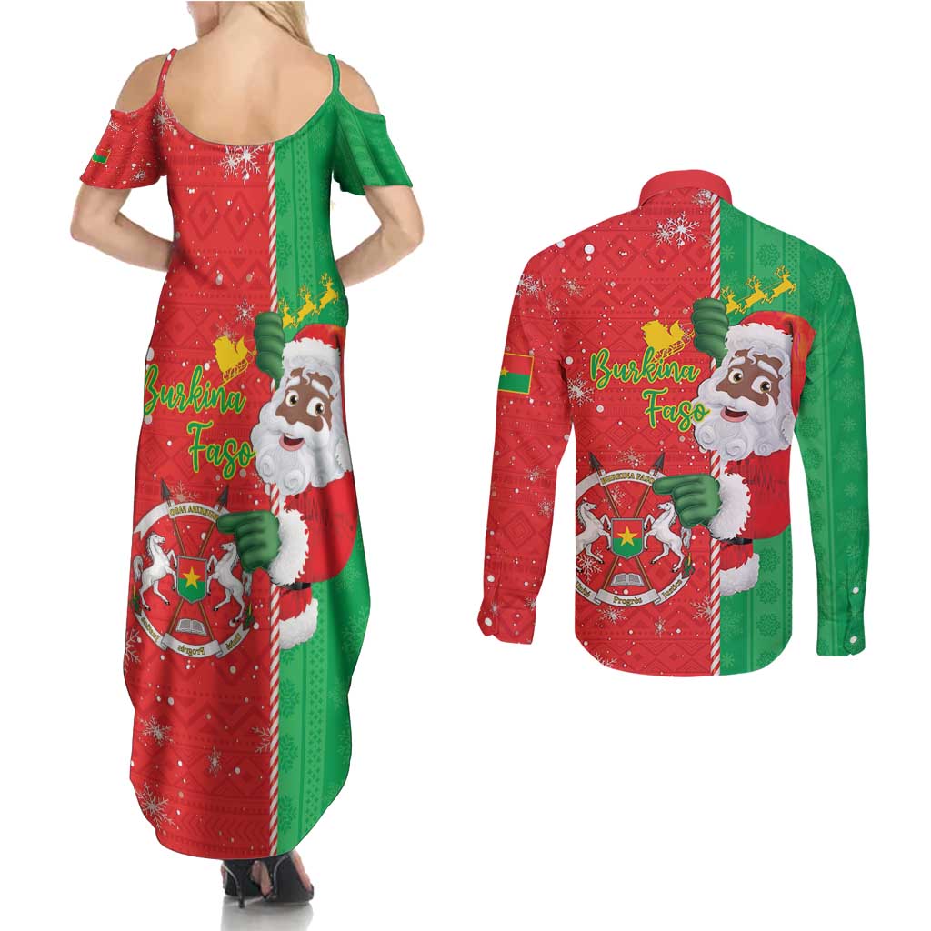 Burkina Faso Christmas Couples Matching Summer Maxi Dress and Long Sleeve Button Shirt Black Santa Joyeux Noel - Wonder Print Shop