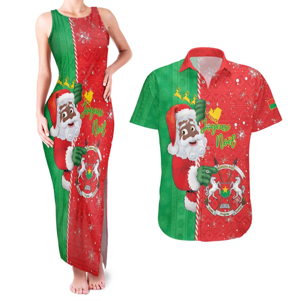 Burkina Faso Christmas Couples Matching Tank Maxi Dress and Hawaiian Shirt Black Santa Joyeux Noel - Wonder Print Shop